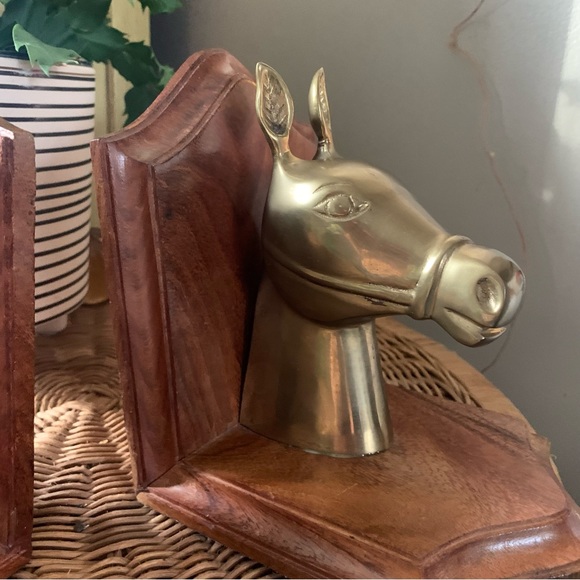 Brass donkeys with wood base bookends - Picture 12 of 14